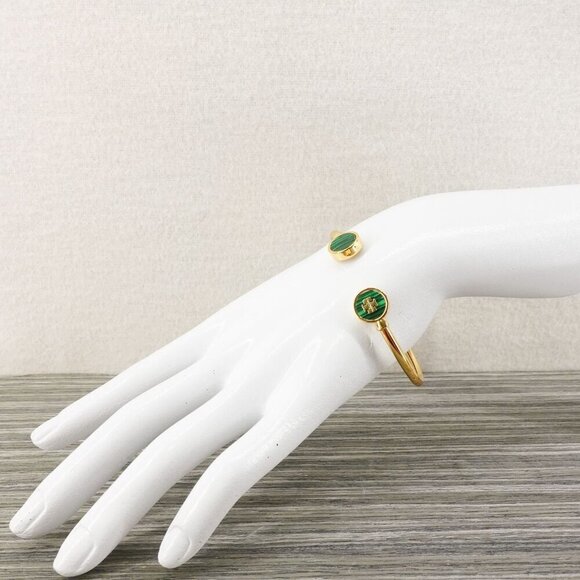 Tory Burch Kira Mother of Pearl Logo Cuff Bracelet Green OS - Picture 6 of 14